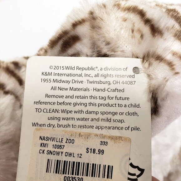 Wild Republic Cuddlekins Snowy Owl Stuffed Animal 12" Plush Nashville Zoo 2015 - Picture 5 of 8